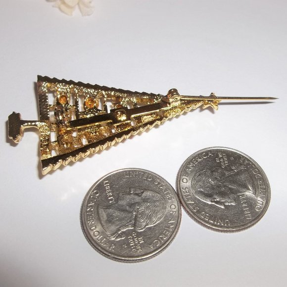 Vintage Christmas Tree Brooch Rhinestone Signed BJ Beatrix Gold Jewelry 6848 - Picture 7 of 8